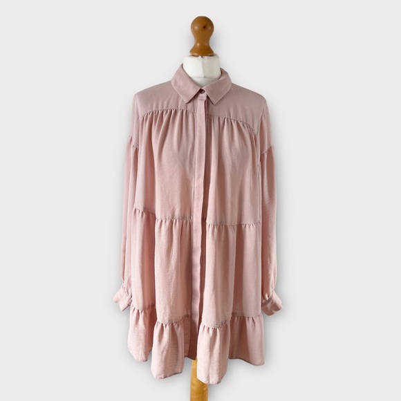 Evans Tiered Shirt Blouse Top Tunic Fit Plus Size 20 Pink Blush Long Sleeve - Picture 2 of 9